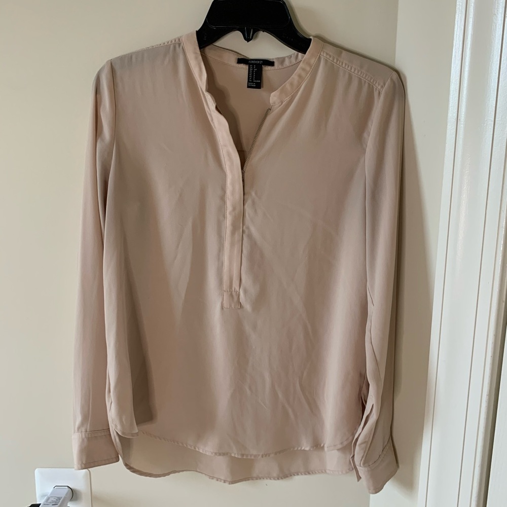 cream blouse with zipper